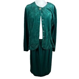 Vtg Velour 2 Piece Set Top Skirt Green Ren Faire Elf Woodland Fairycore Cosplay